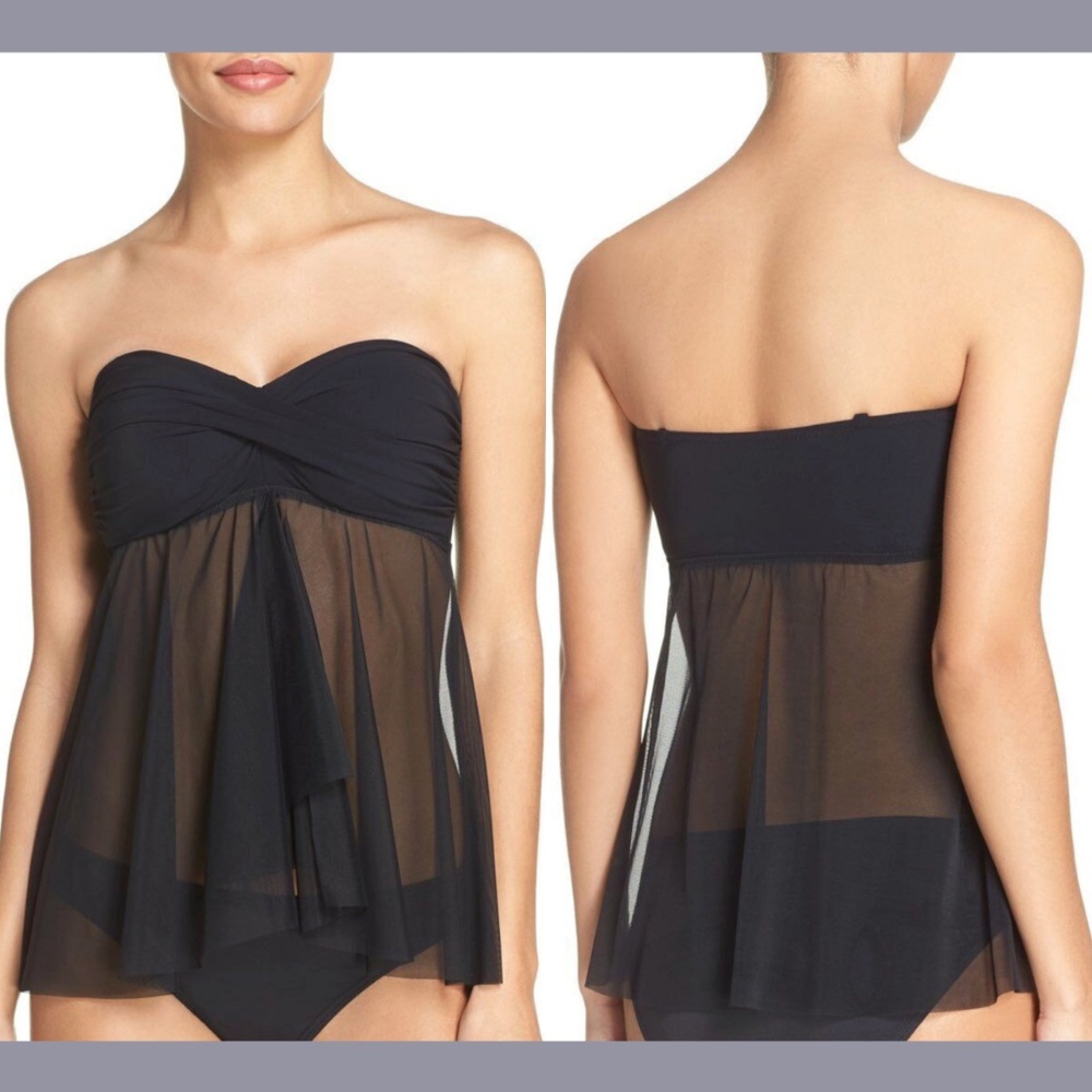 NEW Profile by Gottex‎ [ 6 US ] Sheer Flyaway Bandeau Tankini Top